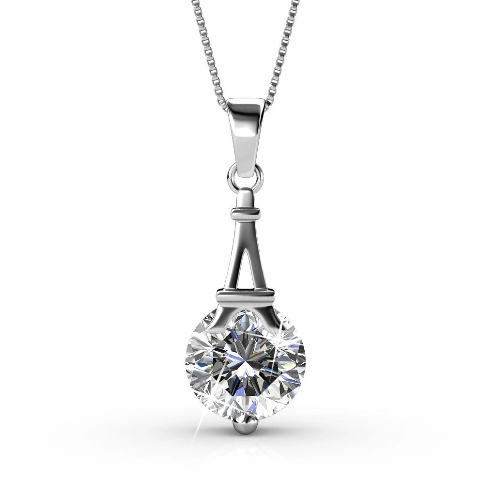 Isla 18k White Gold Plated Pendant Necklace with Round Swarovski Crystal