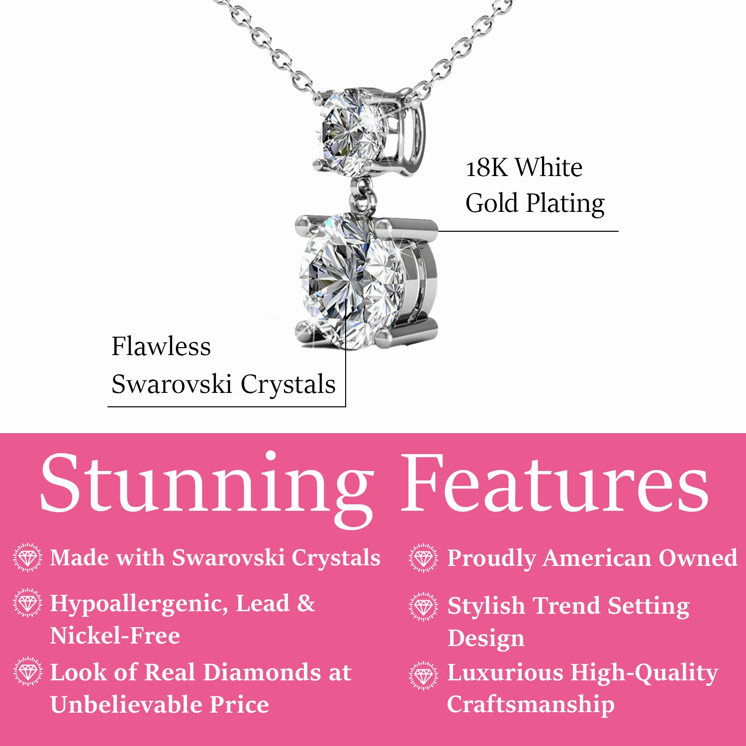 Jasmine 18k White Gold Plated Drop Necklace with Swarovski Crystals