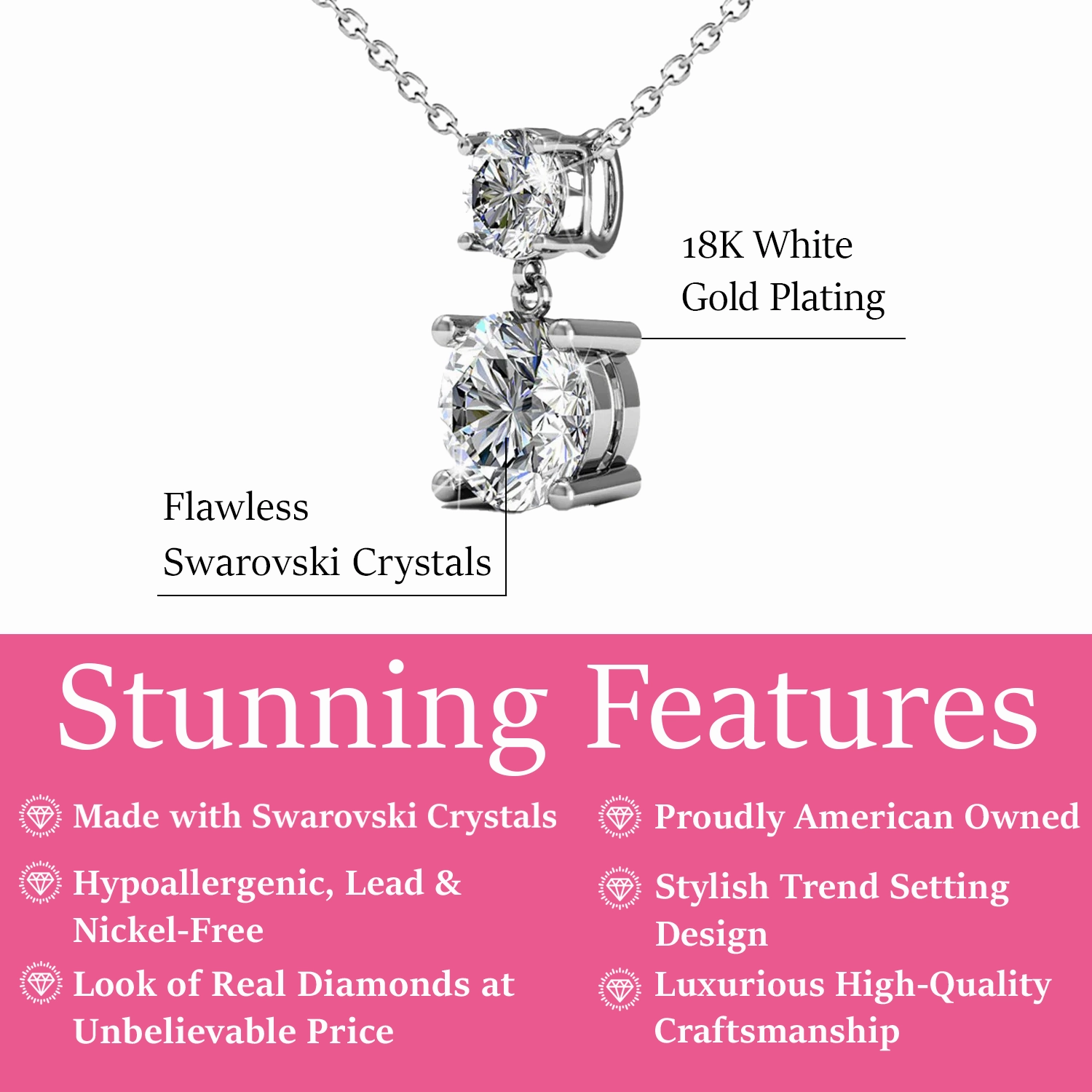 Jasmine 18k White Gold Plated Drop Necklace with Swarovski Crystals