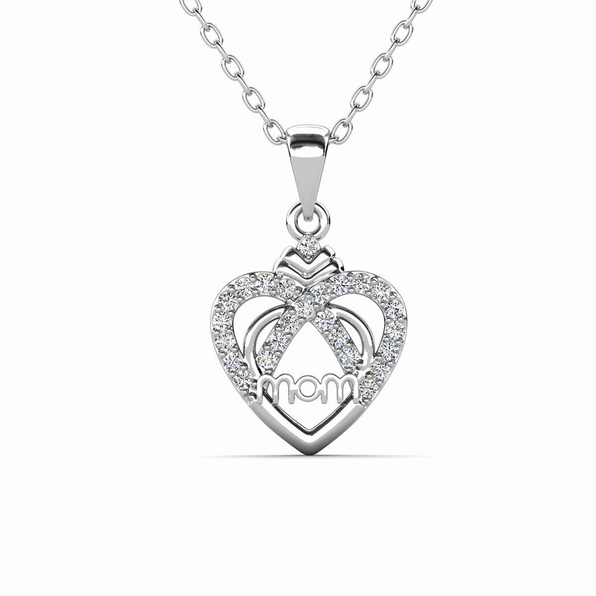 Jenna 18k White Gold Plated Mom Heart Necklace with Swarovski Crystals