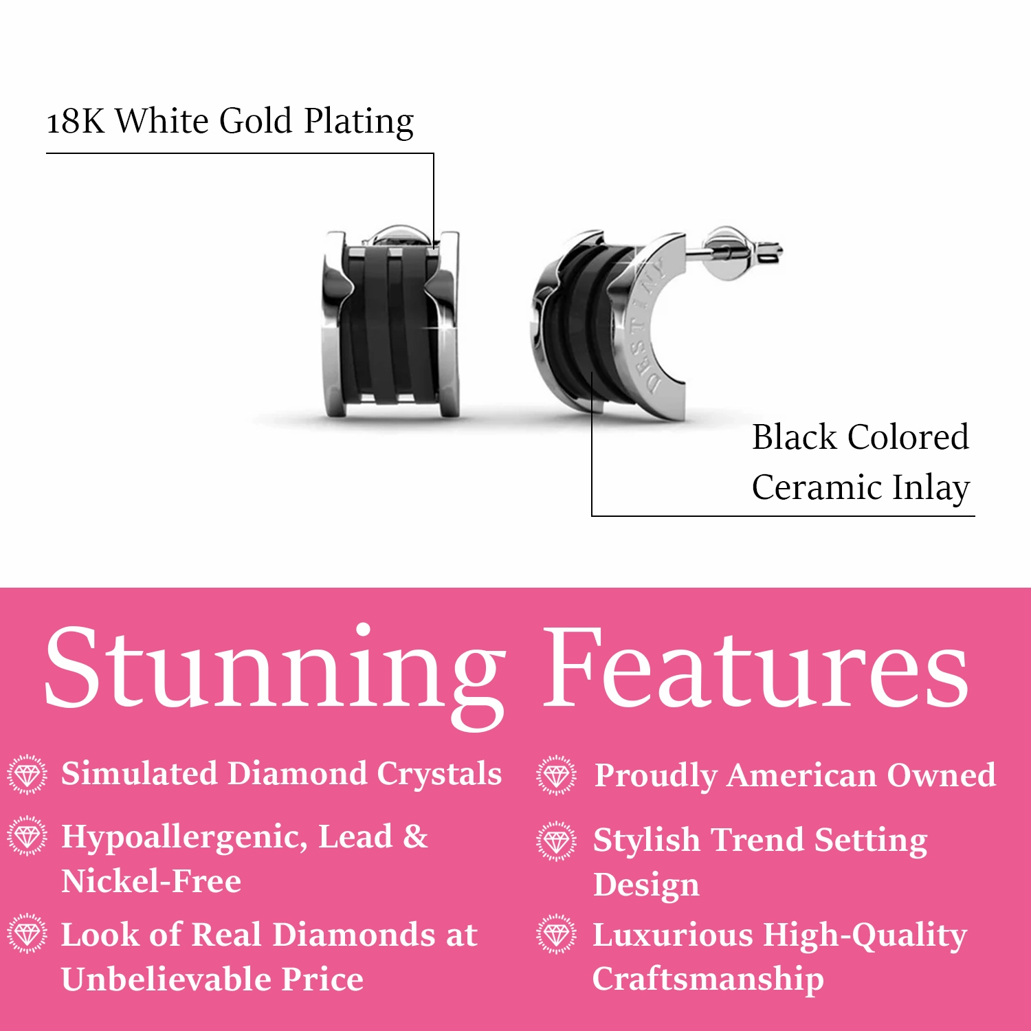 Kali 18K White Gold Half Hoop Earrings With Ceramic Inlay  Final Sale