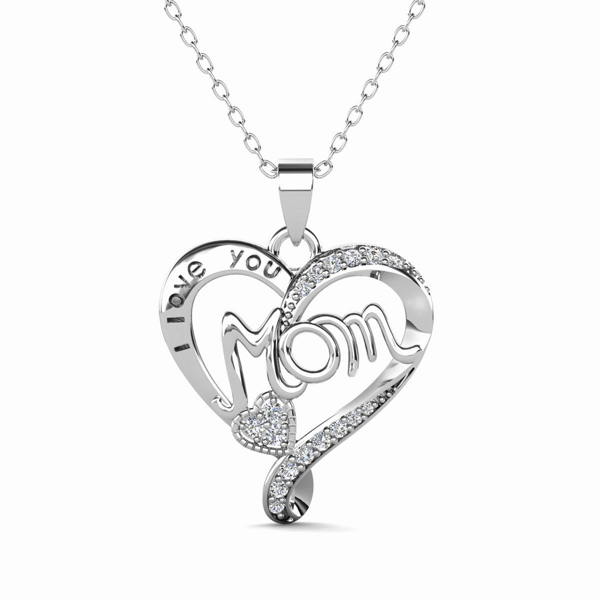 Karina 18k White Gold Plated Mom Heart Pendant Necklace with Swarovski Crystals