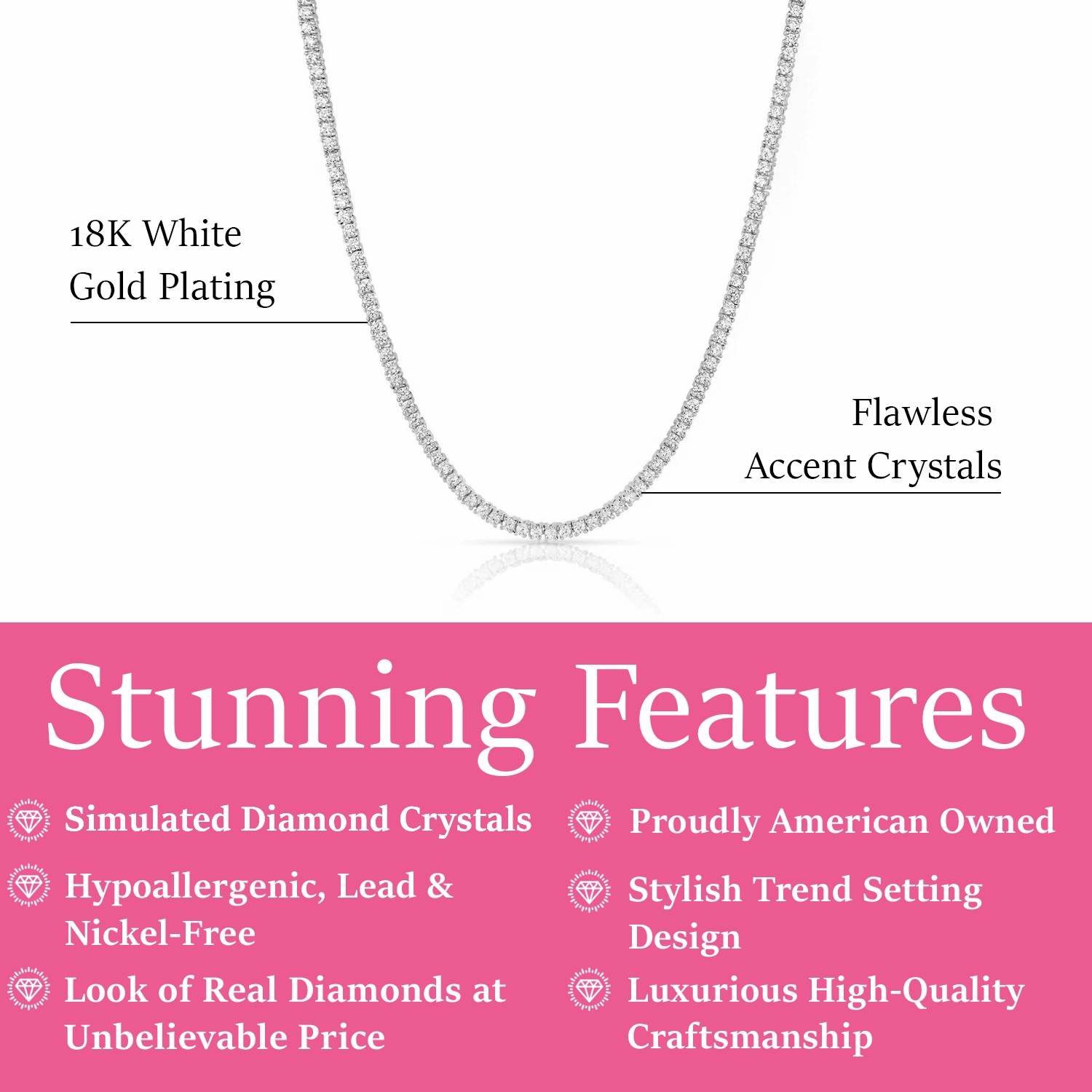 Kaylee 18k White Gold Plated Necklace with Simulated Diamond Crystals