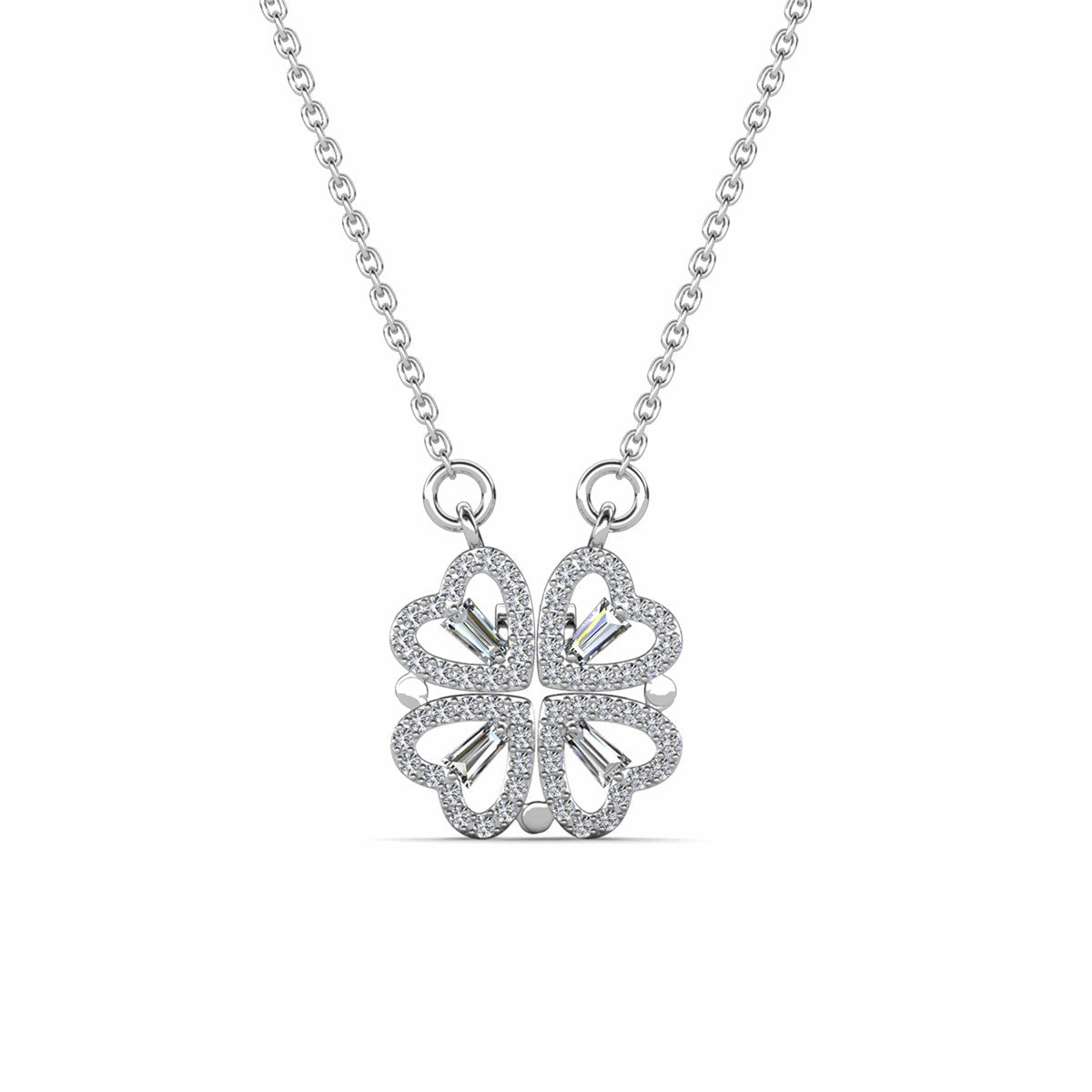 Kendra 18k White Gold Plated 2-in-1 Heart/Clover Pendant Necklace with Swarovski Crystals