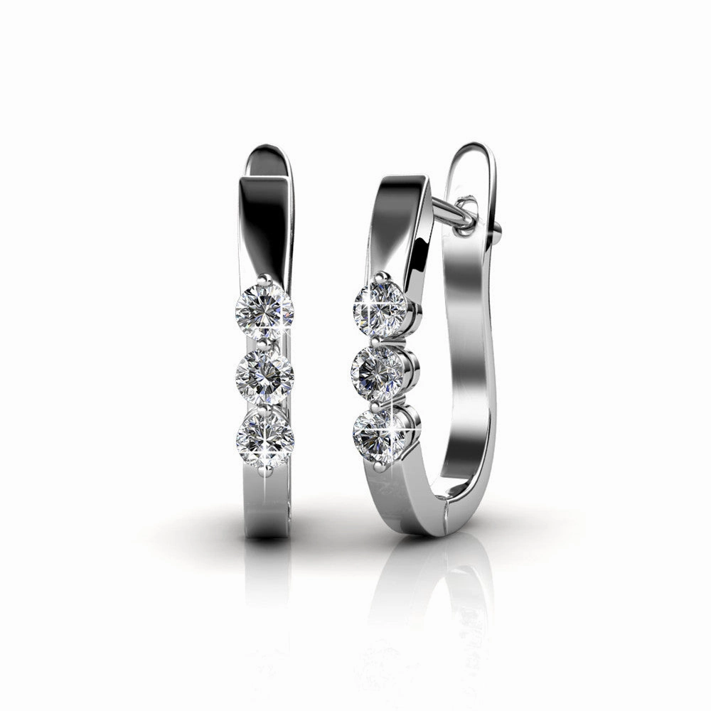 Lana 18K White Gold 3 Stone Hoop Earrings with Swarovski Crystals  Final Sale