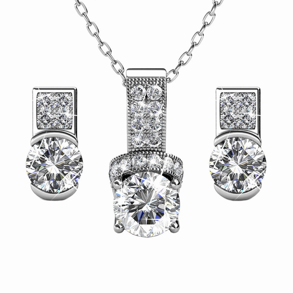 Laya 18k White Gold Pendant Necklace and Earrings Jewelry Set with Swarovski Crystals  Final Sale