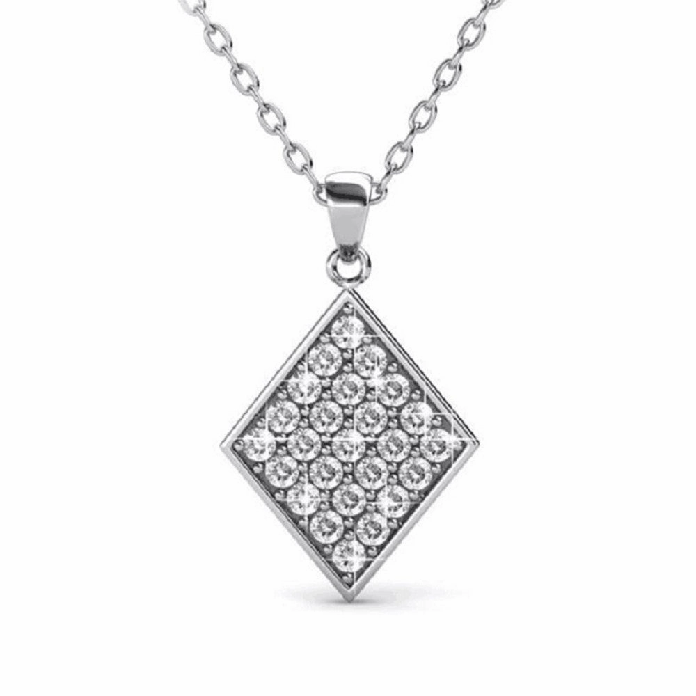 Lennon 18k White Gold Diamond Shaped Pendant Necklace with Swarovski Crystals
