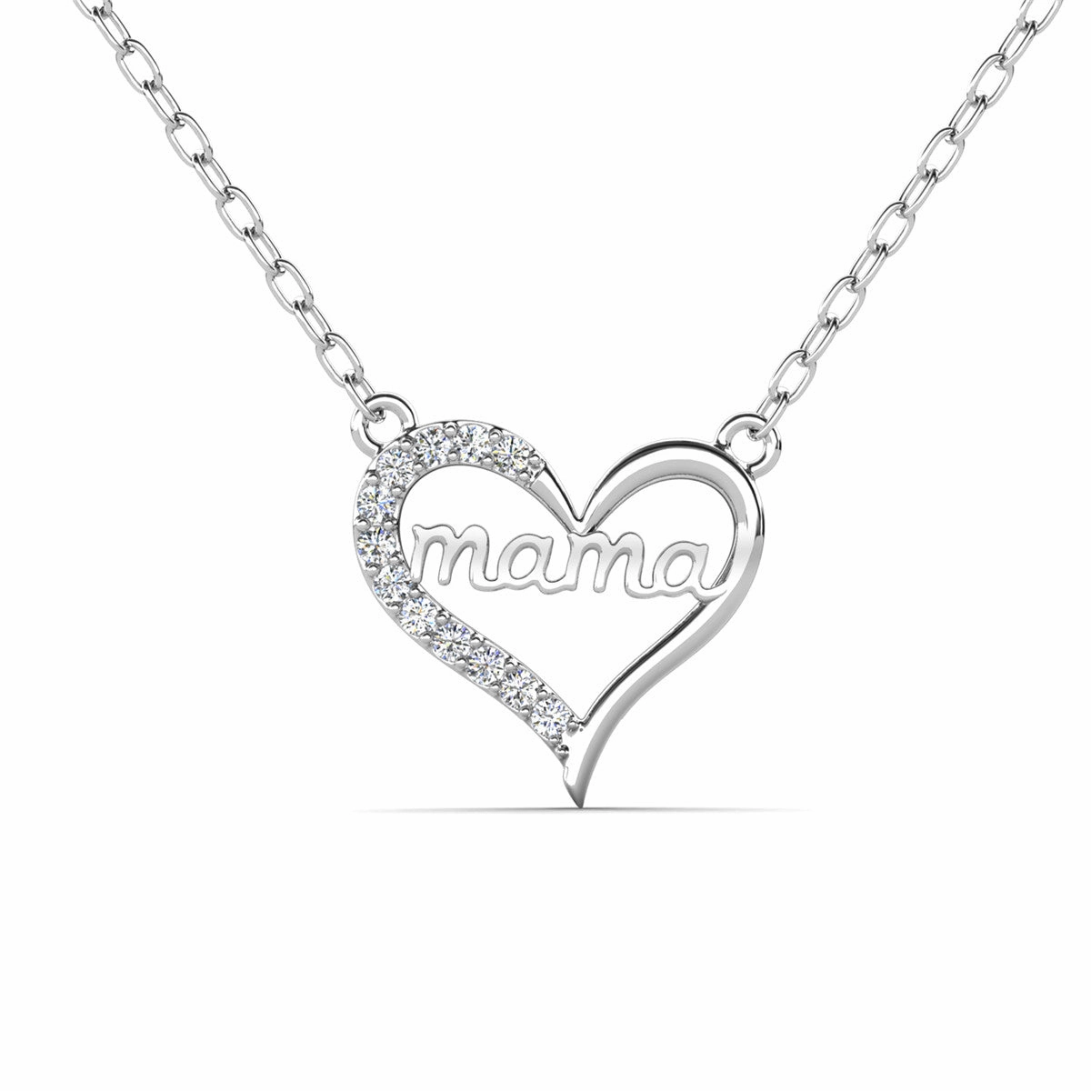 Louise 18k White Gold Plated Mama Heart Necklace with Swarovski Crystals