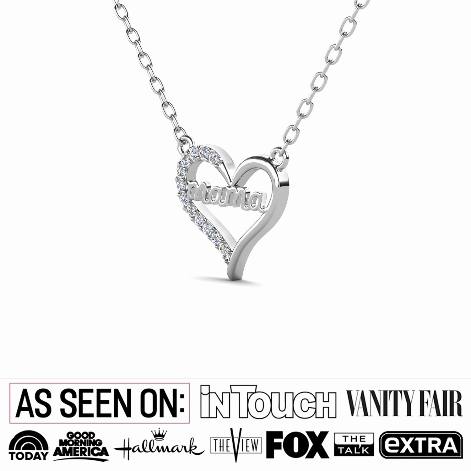 Louise 18k White Gold Plated Mama Heart Necklace with Swarovski Crystals