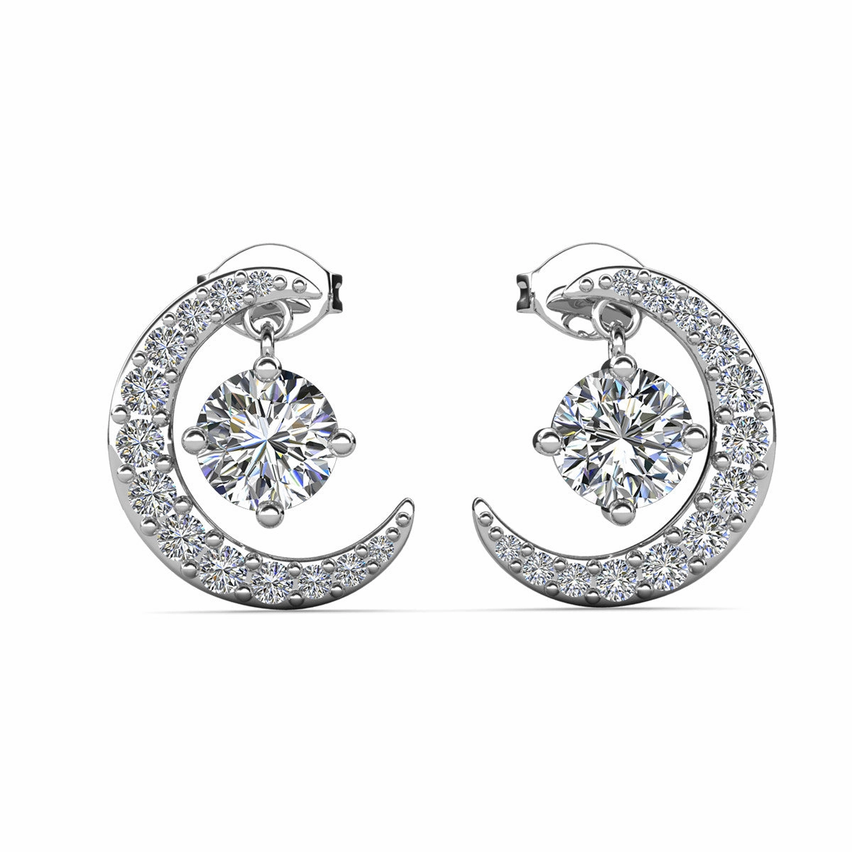 Luna April Birthstone Diamond Earrings 18k White Gold Plated Crescent Stud Earrings with Round Cut Swarovski Crystals