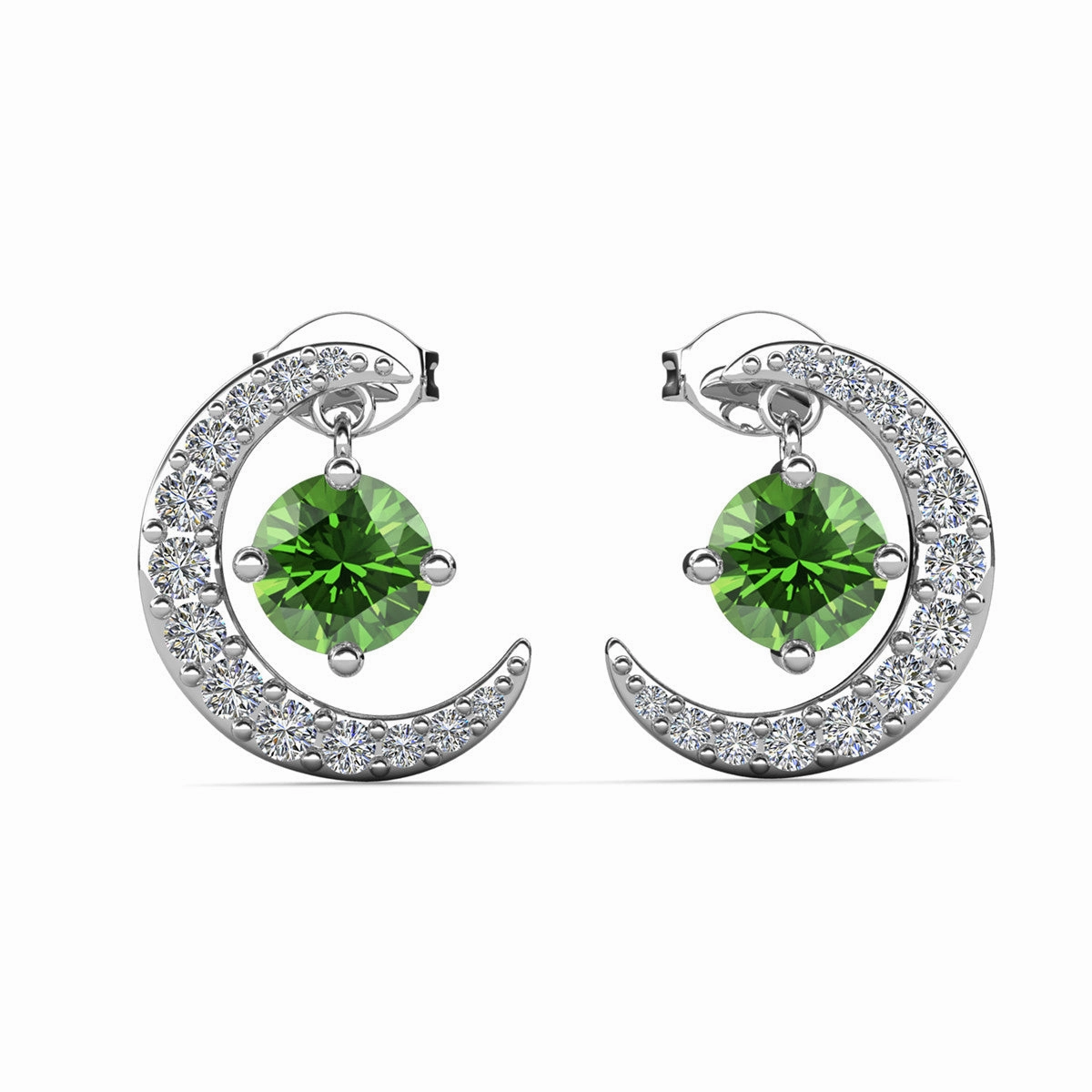 Luna August Birthstone Peridot Earrings 18k White Gold Plated Crescent Stud Earrings with Round Cut Swarovski Crystals