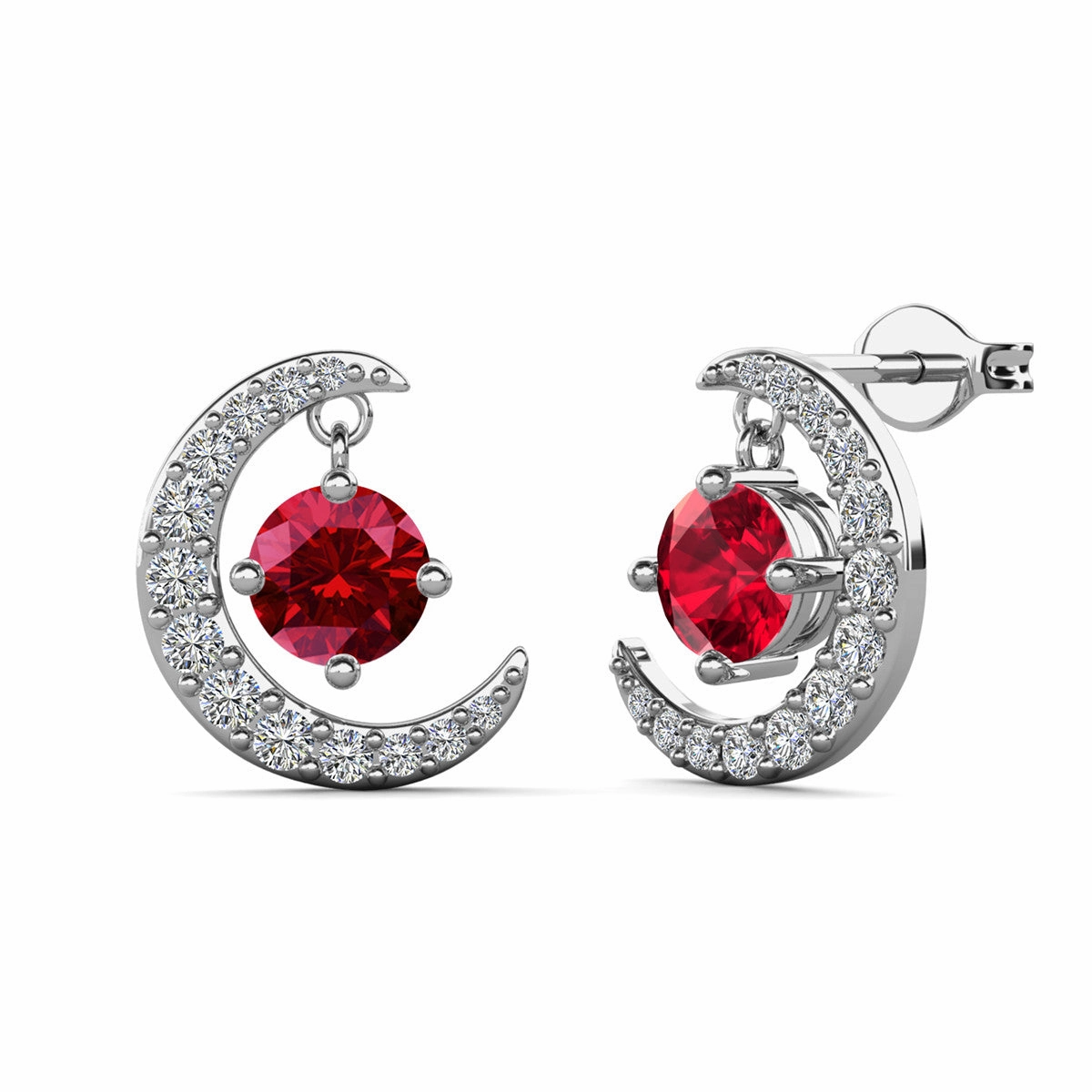 Luna Birthstone 18k White Gold Plated Crescent Stud Earrings with Round Cut Swarovski Crystals