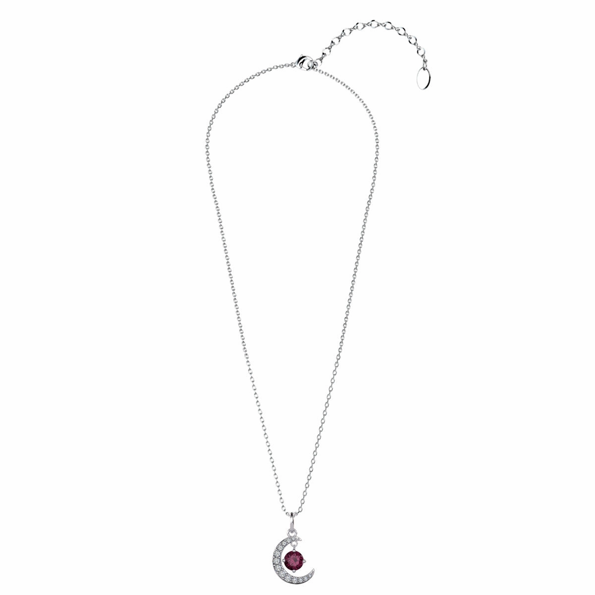Luna Birthstone Necklace 18k White Gold Plated Crescent Pendant Necklace with Round Cut Swarovski Crystals