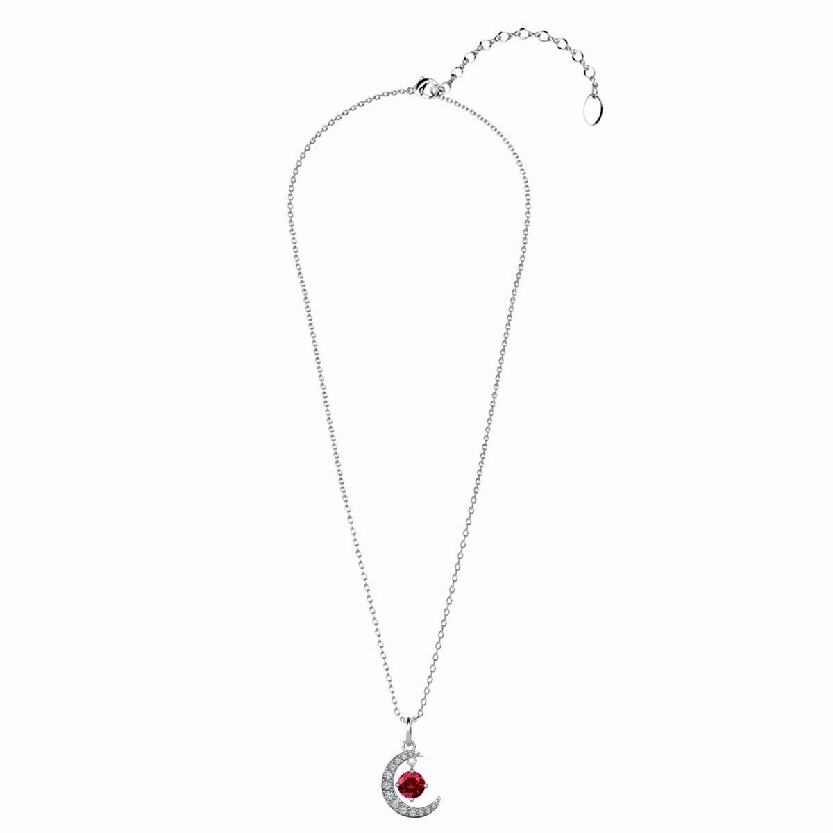 Luna Birthstone Necklace 18k White Gold Plated Crescent Pendant Necklace with Round Cut Swarovski Crystals