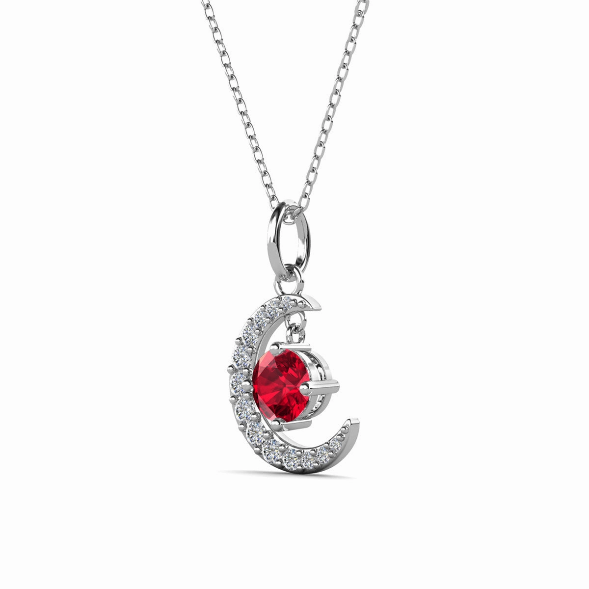 Luna Birthstone Necklace 18k White Gold Plated Crescent Pendant Necklace with Round Cut Swarovski Crystals