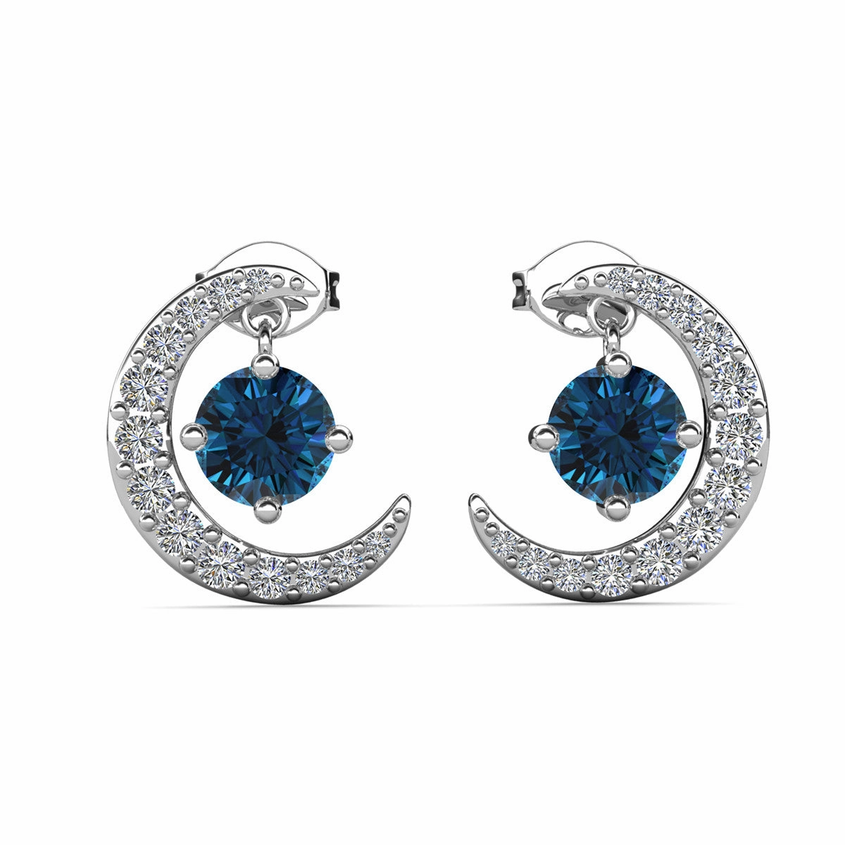 Luna December Birthstone Blue Topaz 18k White Gold Plated Crescent Stud Earrings with Round Cut Swarovski Crystals