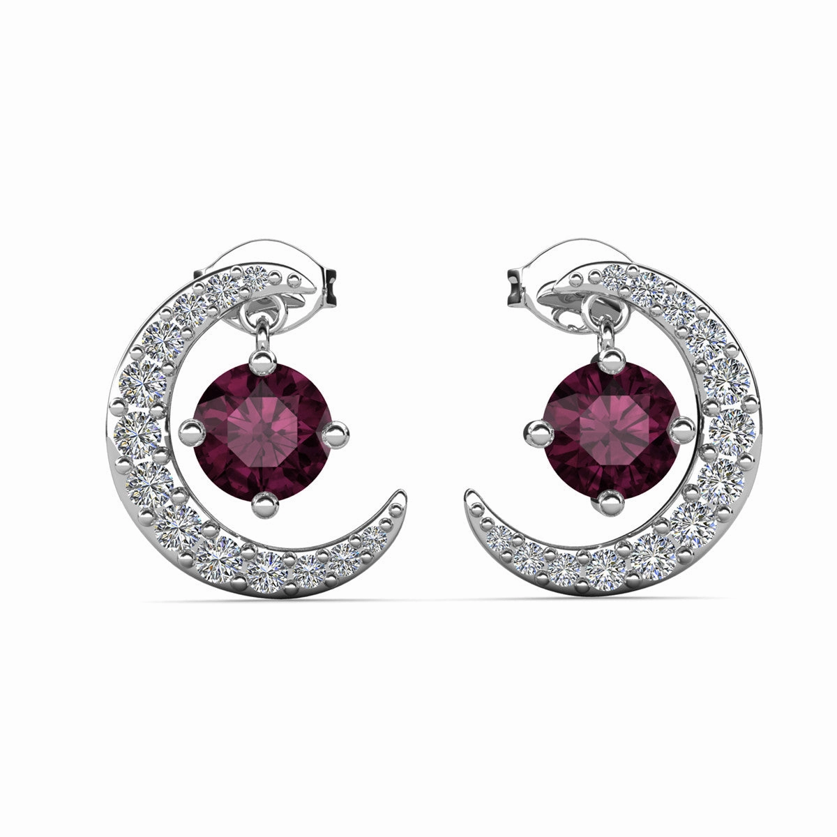 Luna February Birthstone Amethyst Earrings 18k White Gold Plated Crescent Stud Earrings with Round Cut Swarovski Crystals