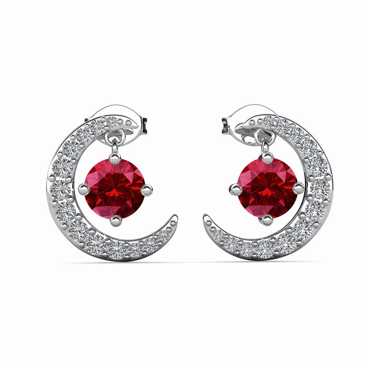Luna January Birthstone Garnet Earrings 18k White Gold Plated Crescent Stud Earrings with Round Cut Swarovski Crystals