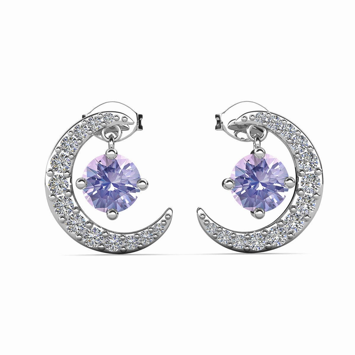 Luna June Birthstone Alexandrite Earrings 18k White Gold Plated Crescent Stud Earrings with Round Cut Swarovski Crystals