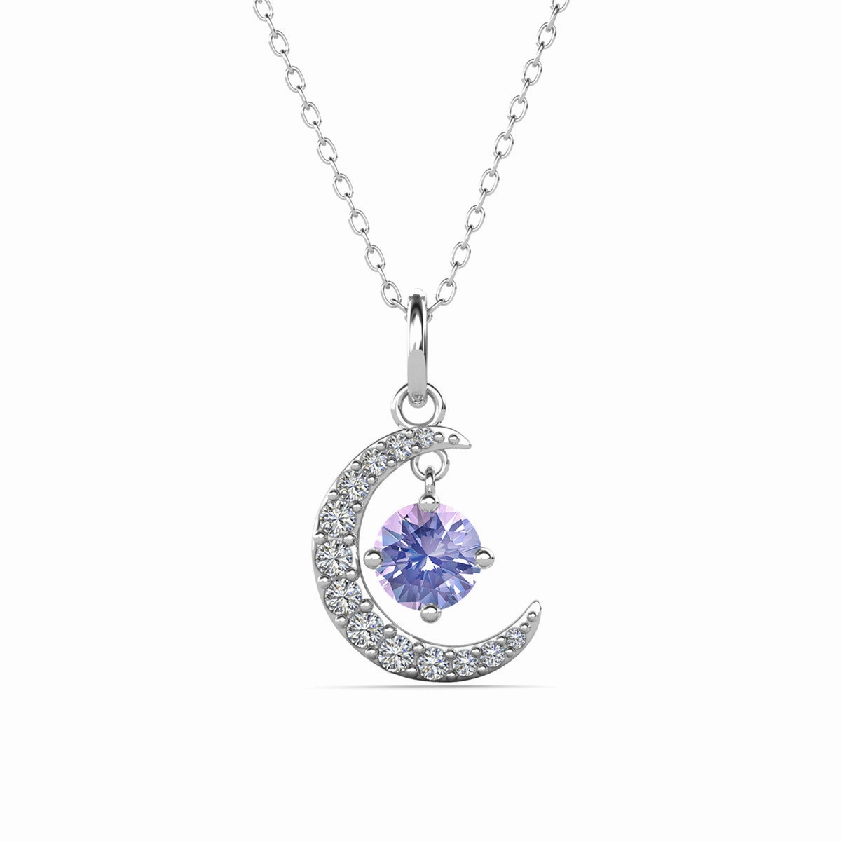 Luna June Birthstone Alexandrite Necklace 18k White Gold Plated Crescent Pendant Necklace with Round Cut Swarovski Crystals