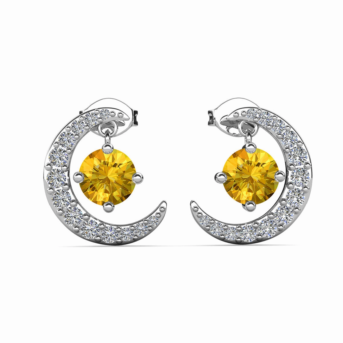 Luna  November Birthstone Citrine Earrings 18k White Gold Plated Crescent Stud Earrings with Round Cut Swarovski Crystals