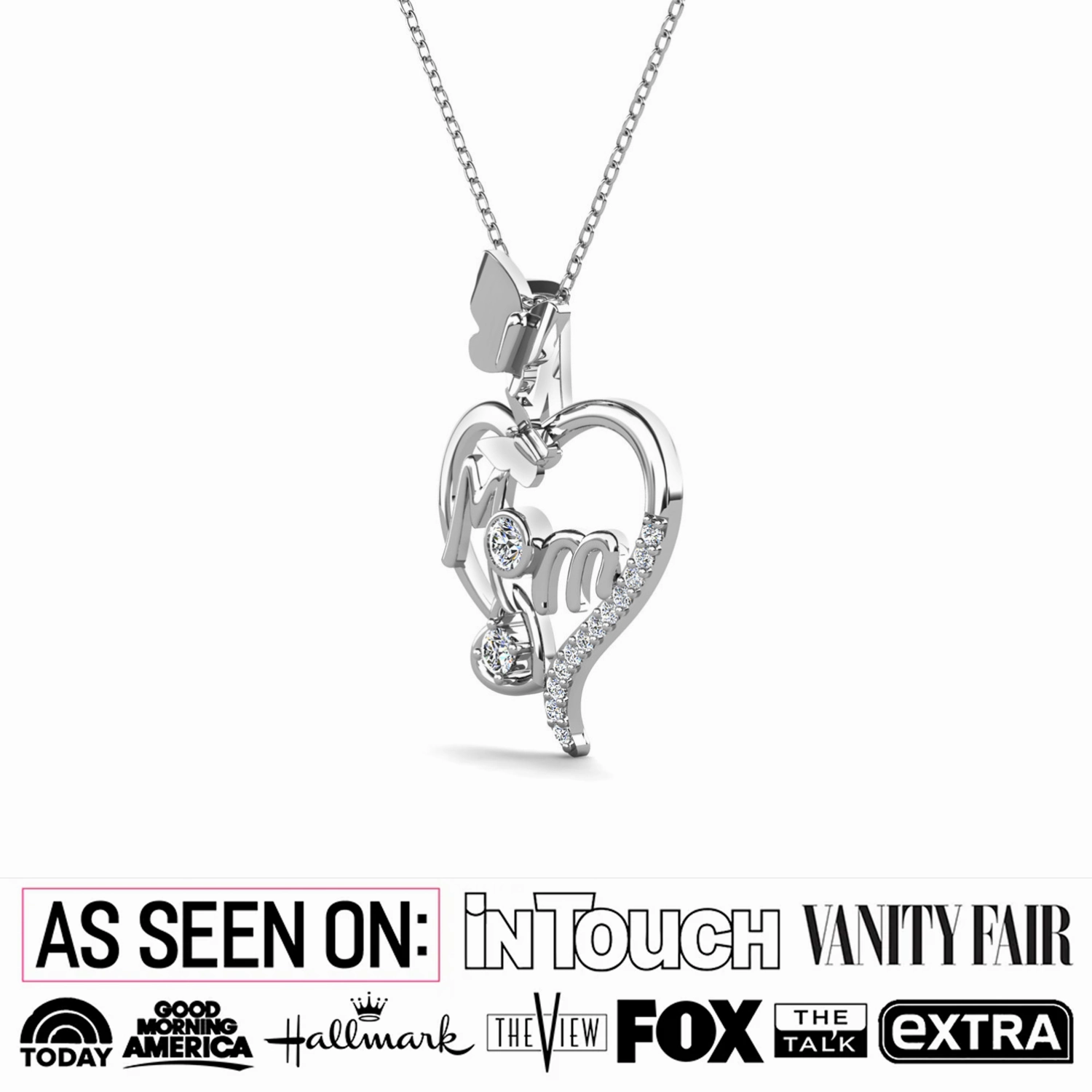 Mabel 18k White Gold Plated Mom Heart Pendant Necklace with Swarovski Crystals