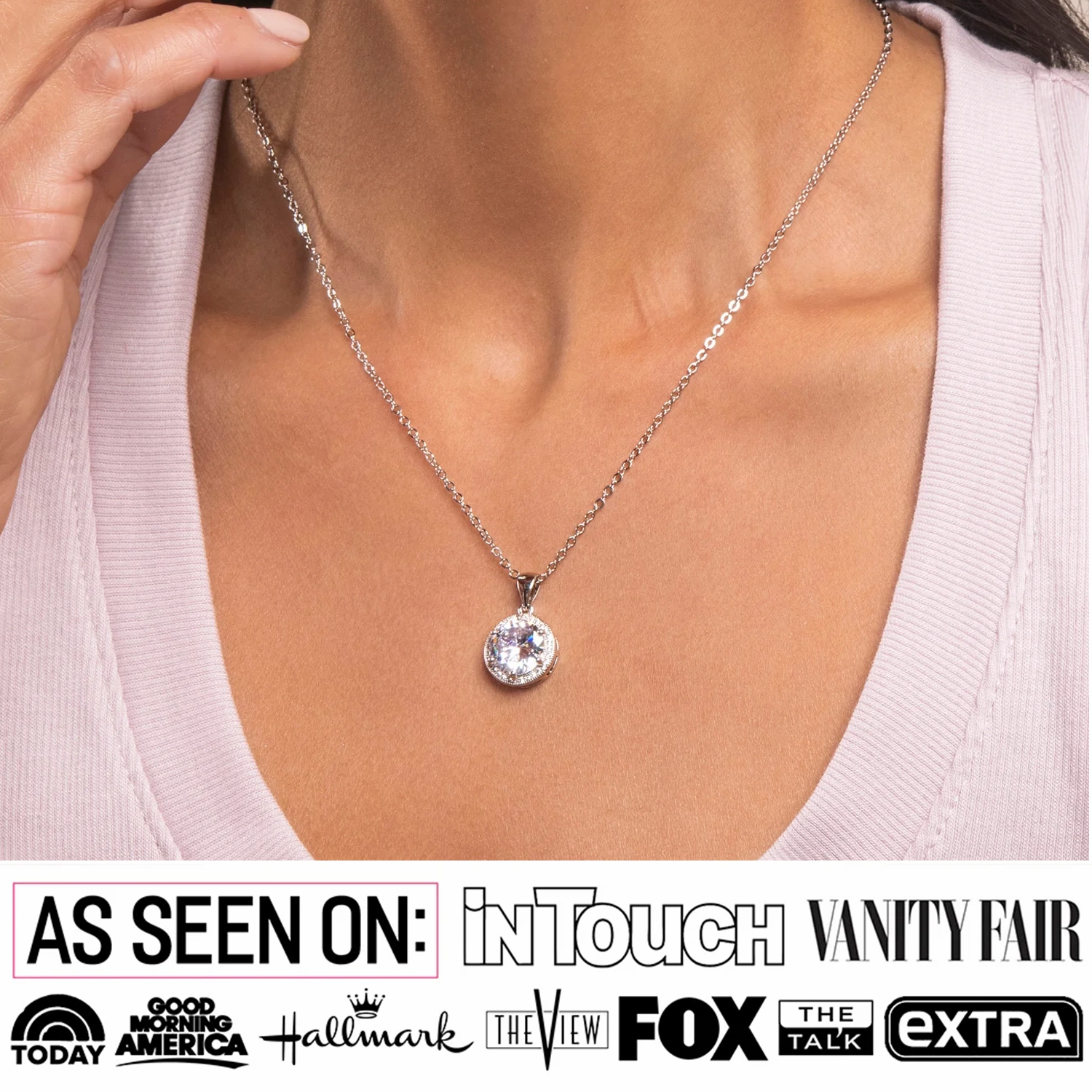 Mariah 18k White Gold Plated Halo Pendant Necklace with Round Cut Simulated Diamond Crystals