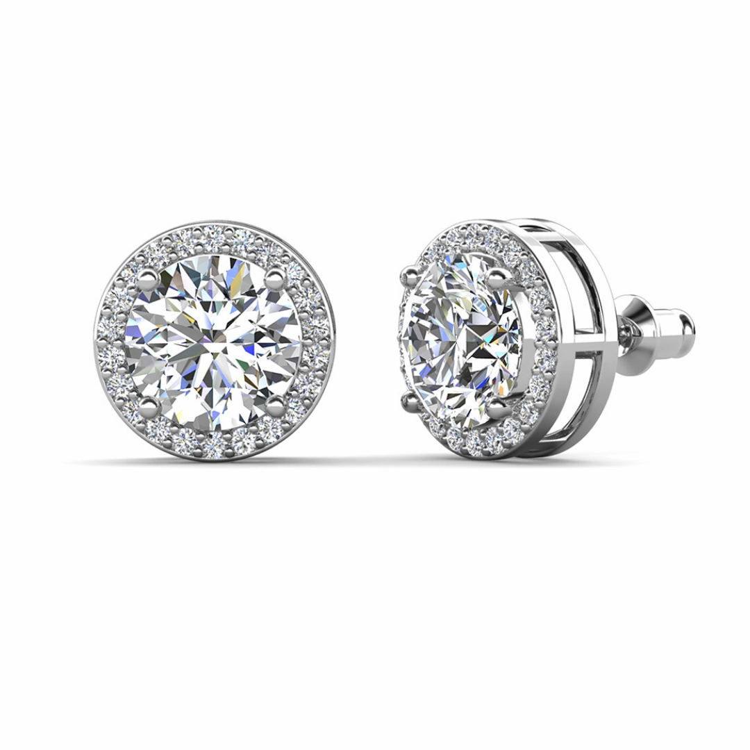 Mariah 18k White Gold Plated Halo Stud Earrings with Round Cut Simulated Diamond Crystals