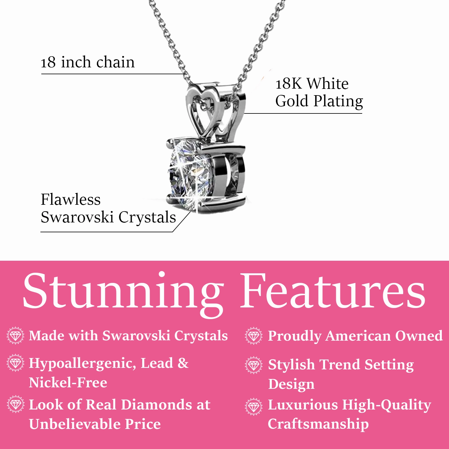 Marian 18k White Gold Plated Heart Pendant Necklace with Swarovski Crystal