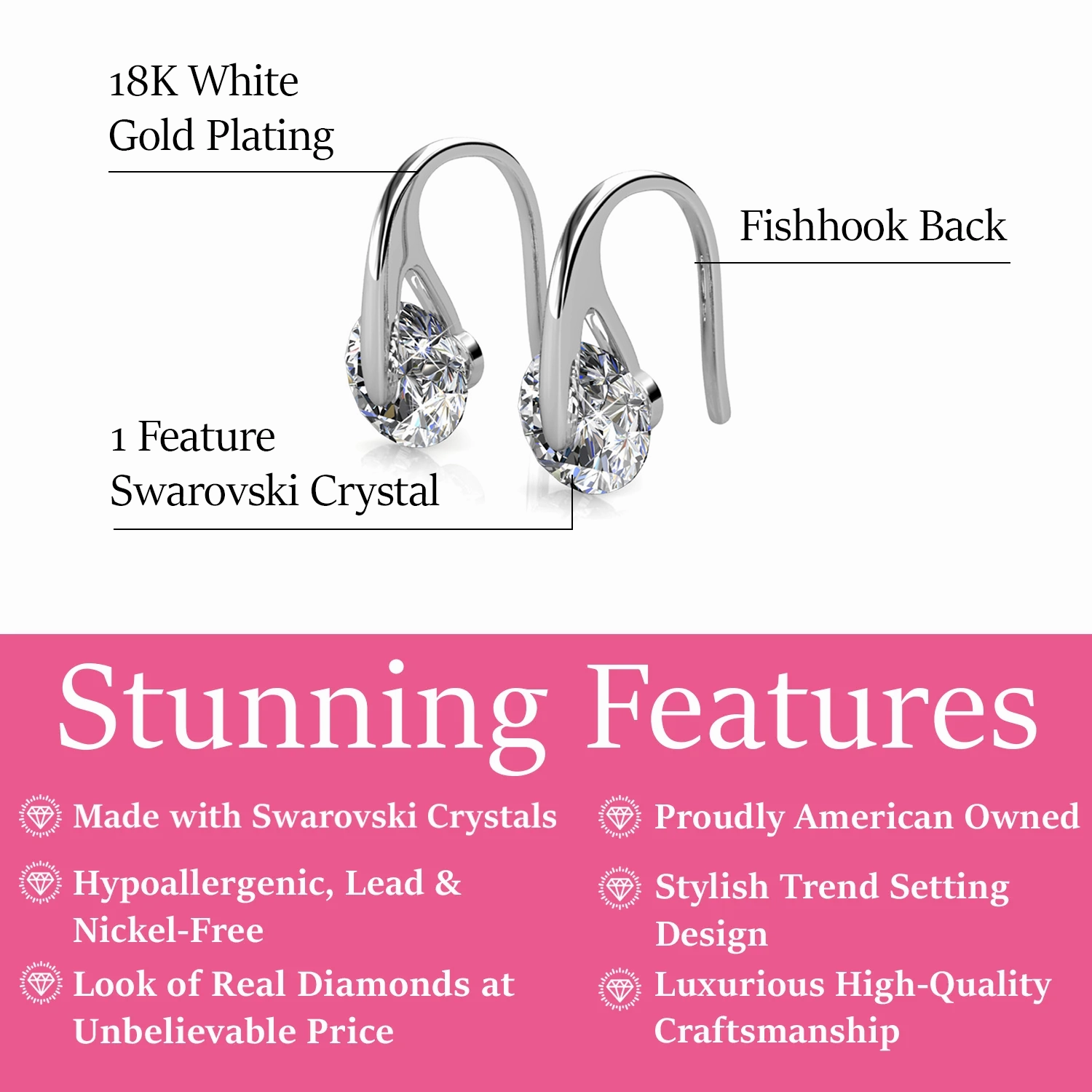 McKayla 18k White Gold Plated Drop Earrings with Swarovski Crystals