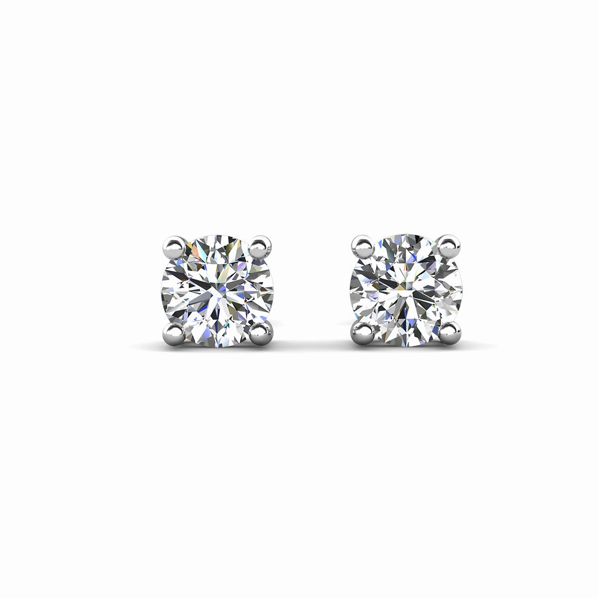 Mia 18k White Gold Plated Sterling Silver Stud Earrings with Simulated Diamond Crystals
