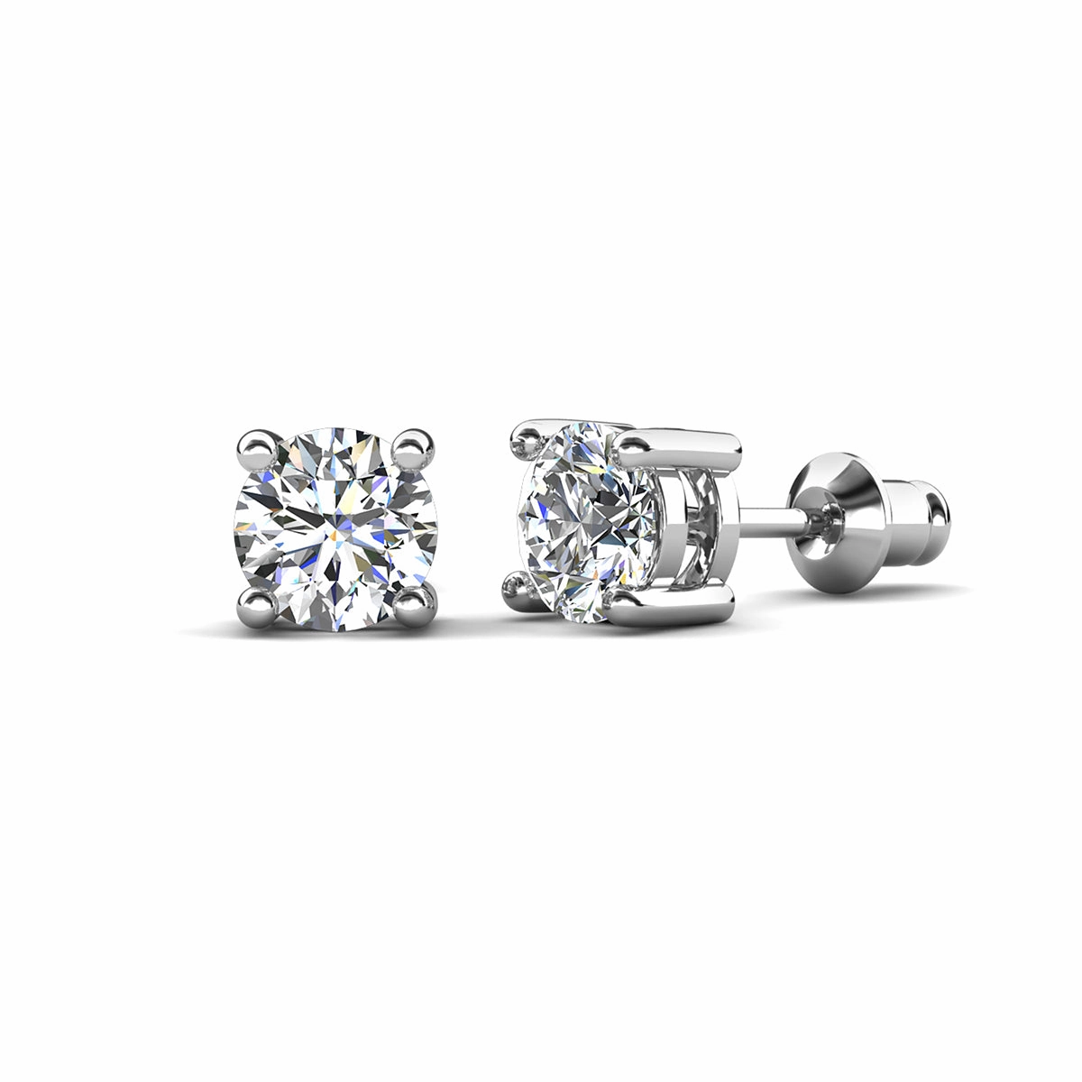 Mia 18k White Gold Plated Sterling Silver Stud Earrings with Simulated Diamond Crystals