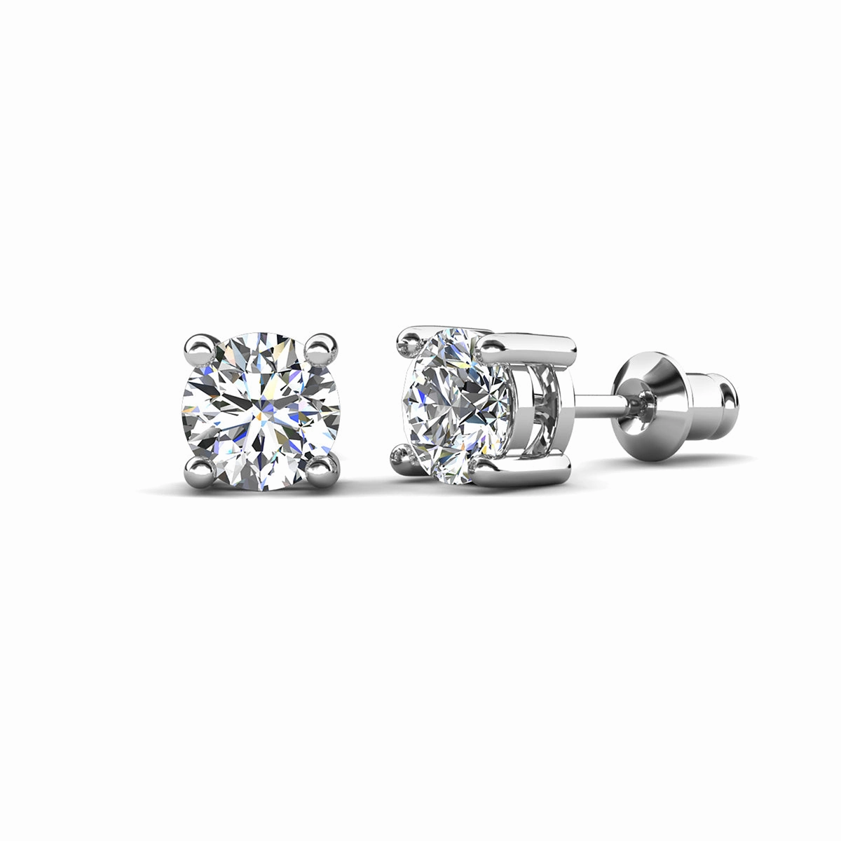 Mia 18k White Gold Plated Sterling Silver Stud Earrings with Simulated Diamond Crystals