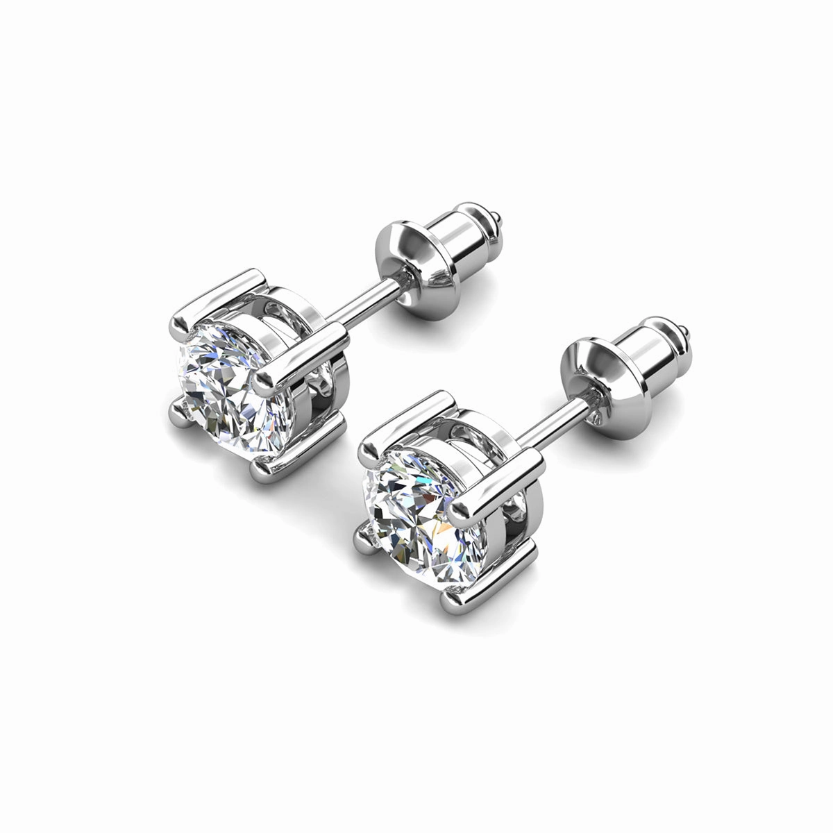 Mia 18k White Gold Plated Sterling Silver Stud Earrings with Simulated Diamond Crystals