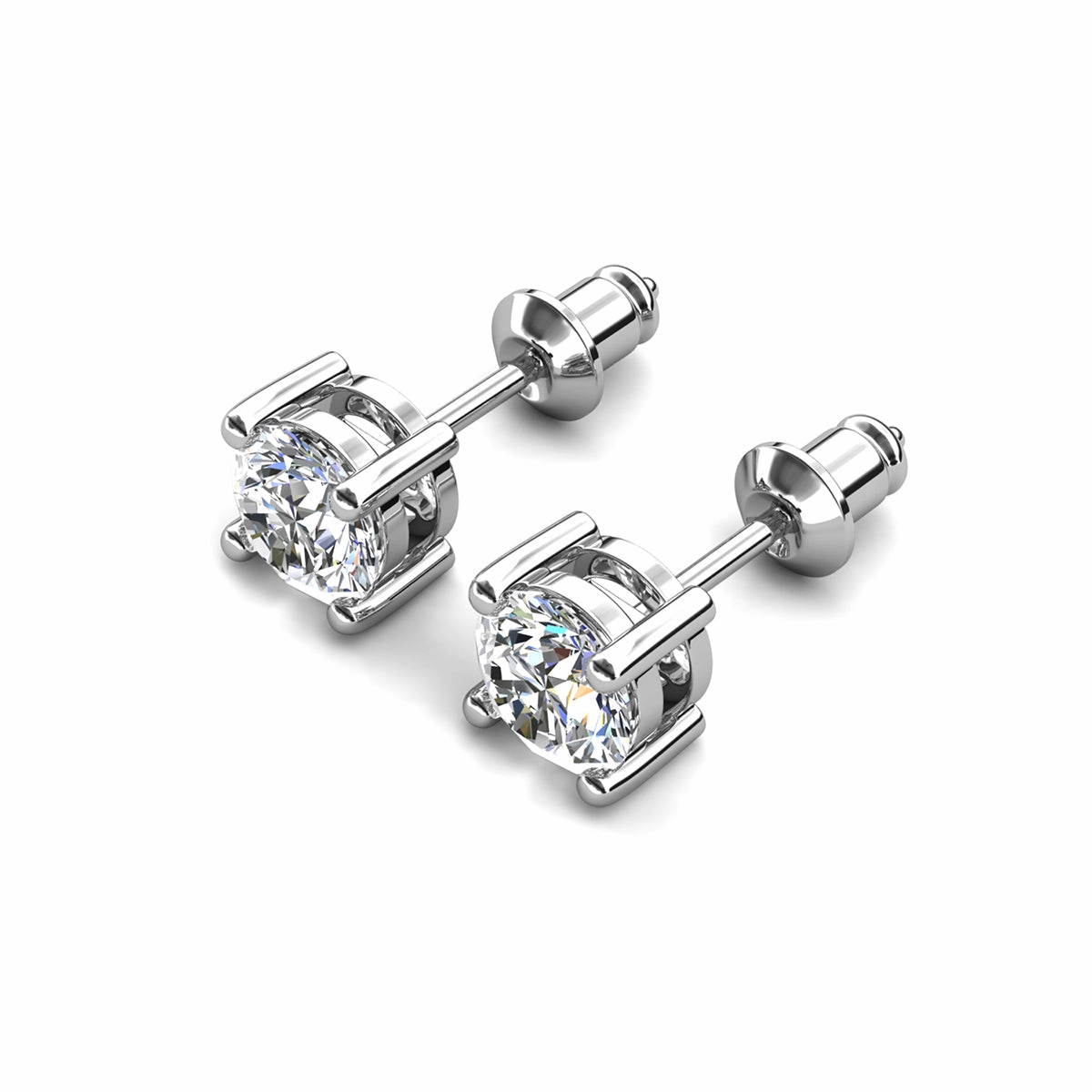 Mia 18k White Gold Plated Sterling Silver Stud Earrings with Simulated Diamond Crystals