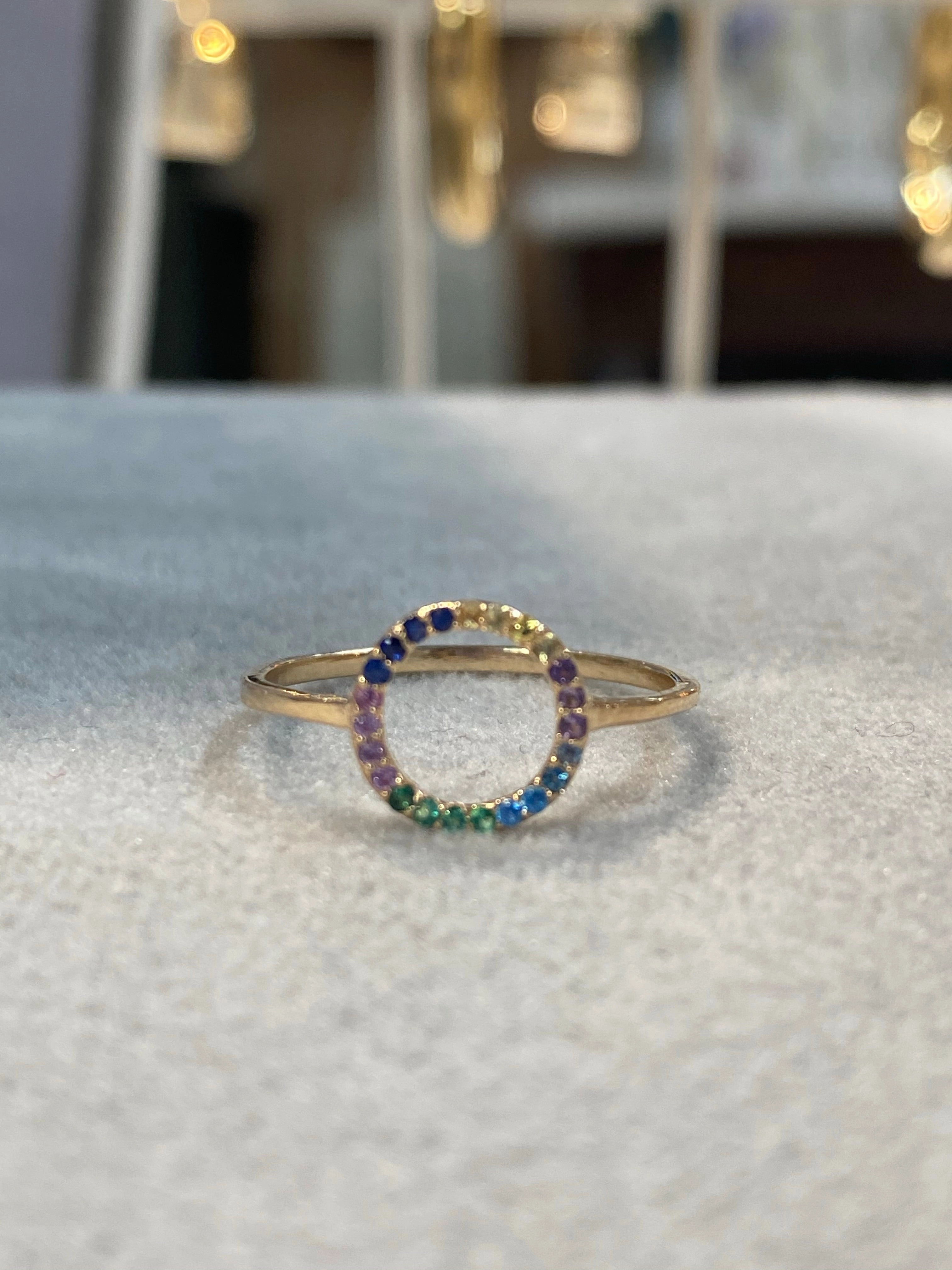 Michelle 14K Rainbow Sapphire Circle Ring