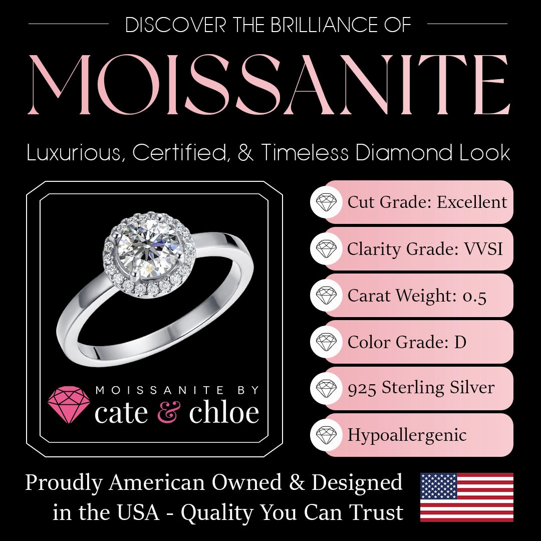 Moissanite by Cate & Chloe Cora 1tcw Round Cut 925 Sterling Silver 18K White Gold Plated Forever Engagement Ring