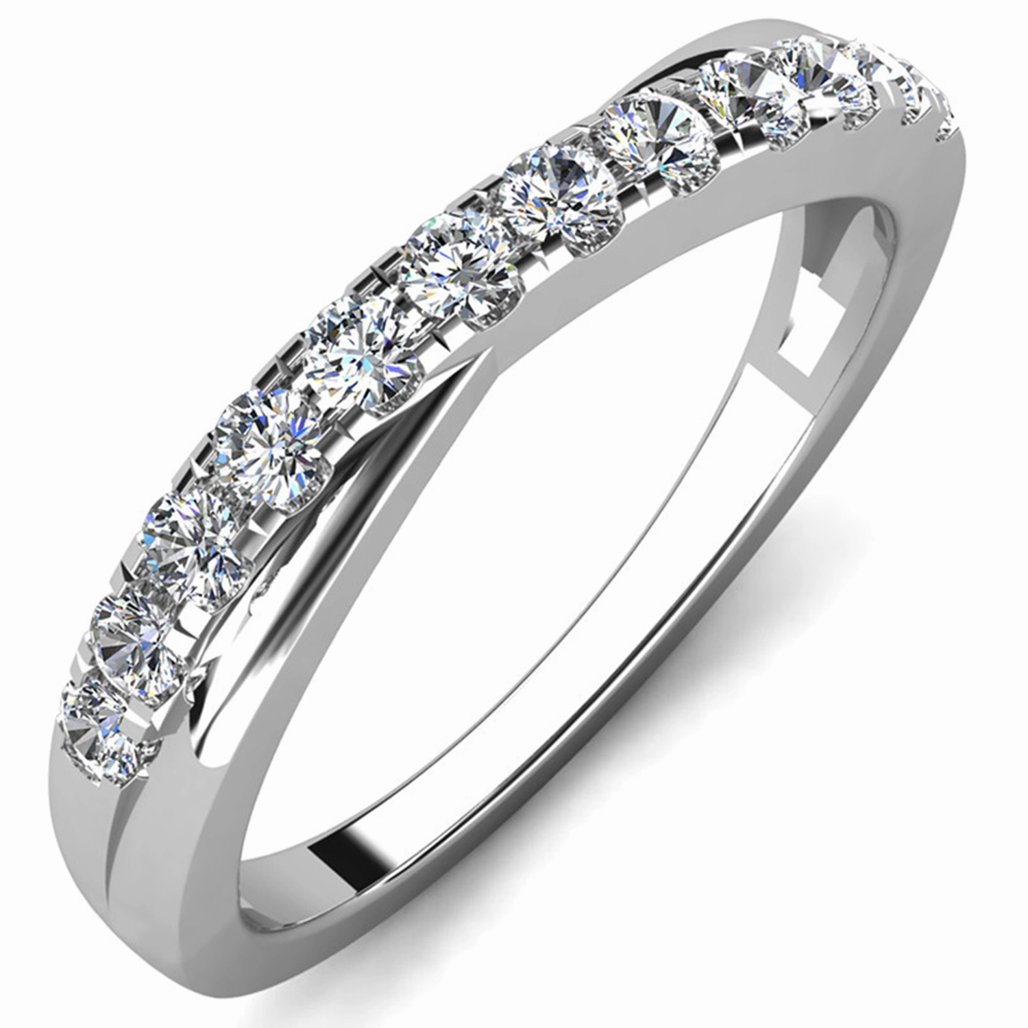Moissanite by Cate & Chloe Emerson 0.36tcw Round Cut 925 Sterling Silver 18K White Gold Plated Wedding Band