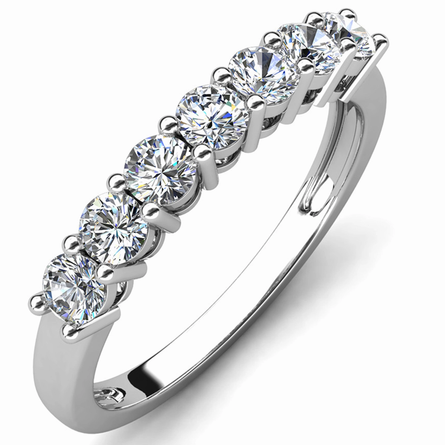 Moissanite by Cate & Chloe Josephine 0.7tcw Round Cut 925 Sterling Silver 18K White Gold Plated Wedding Band