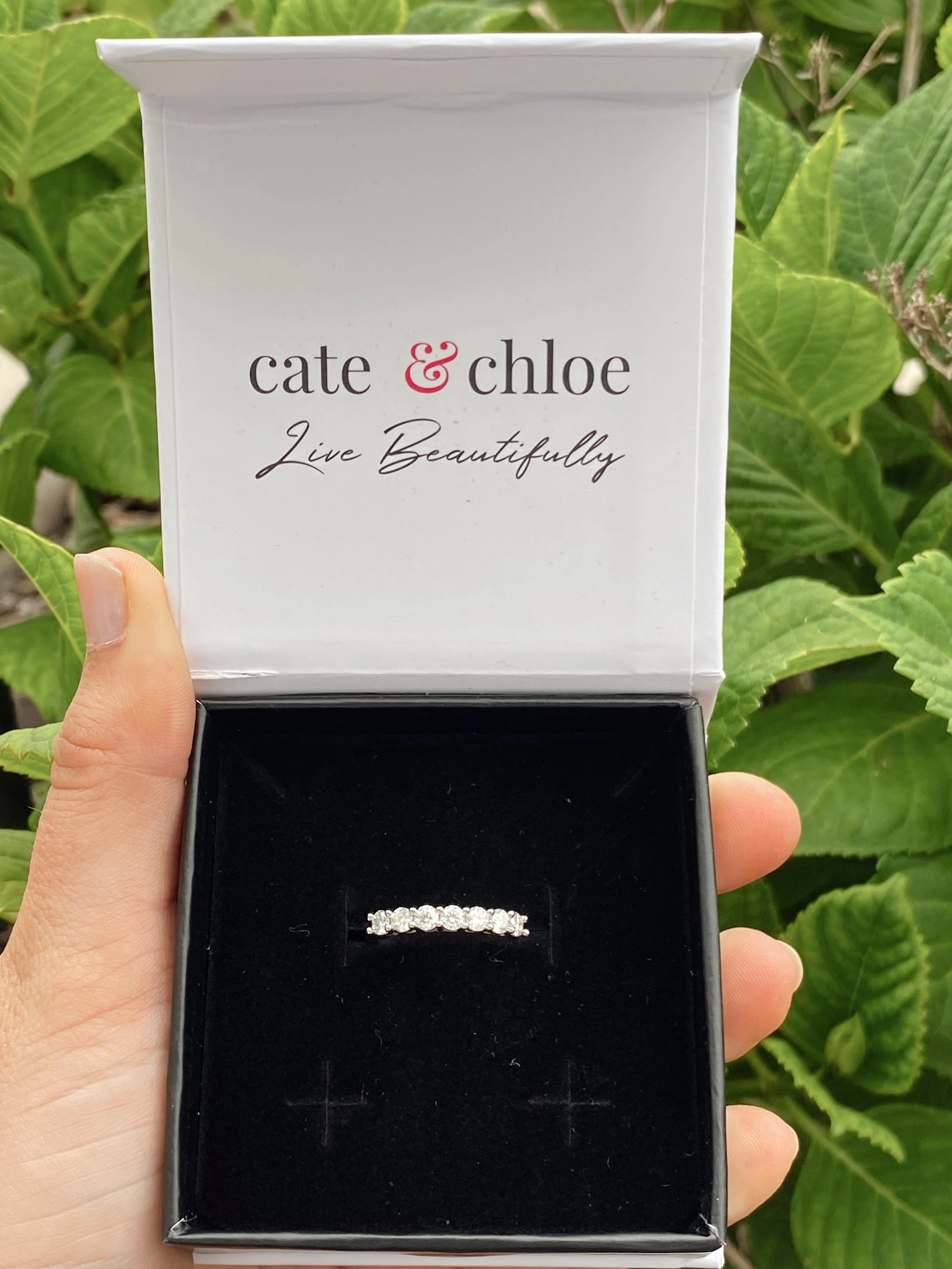 Moissanite by Cate & Chloe Josephine 0.7tcw Round Cut 925 Sterling Silver 18K White Gold Plated Wedding Band