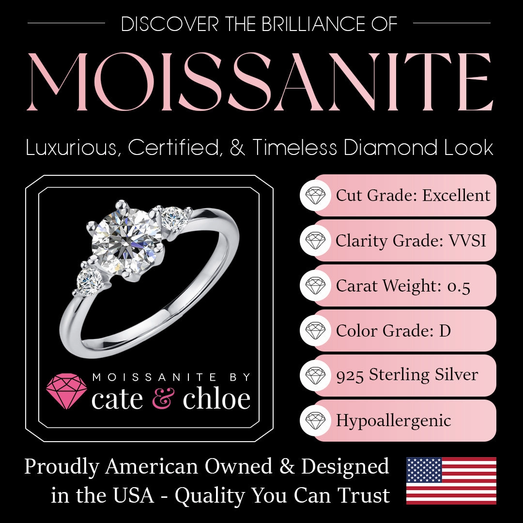 Moissanite by Cate & Chloe Sarah 1tcw Round Cut 925 Sterling Silver 18K White Gold Plated Engagement Ring