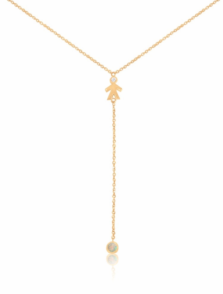 Mom 14k Diamond & Gemstone Lariat Necklace