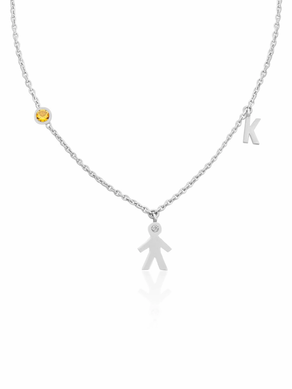 Mom 14k Diamond Initial & Gemstone Necklace