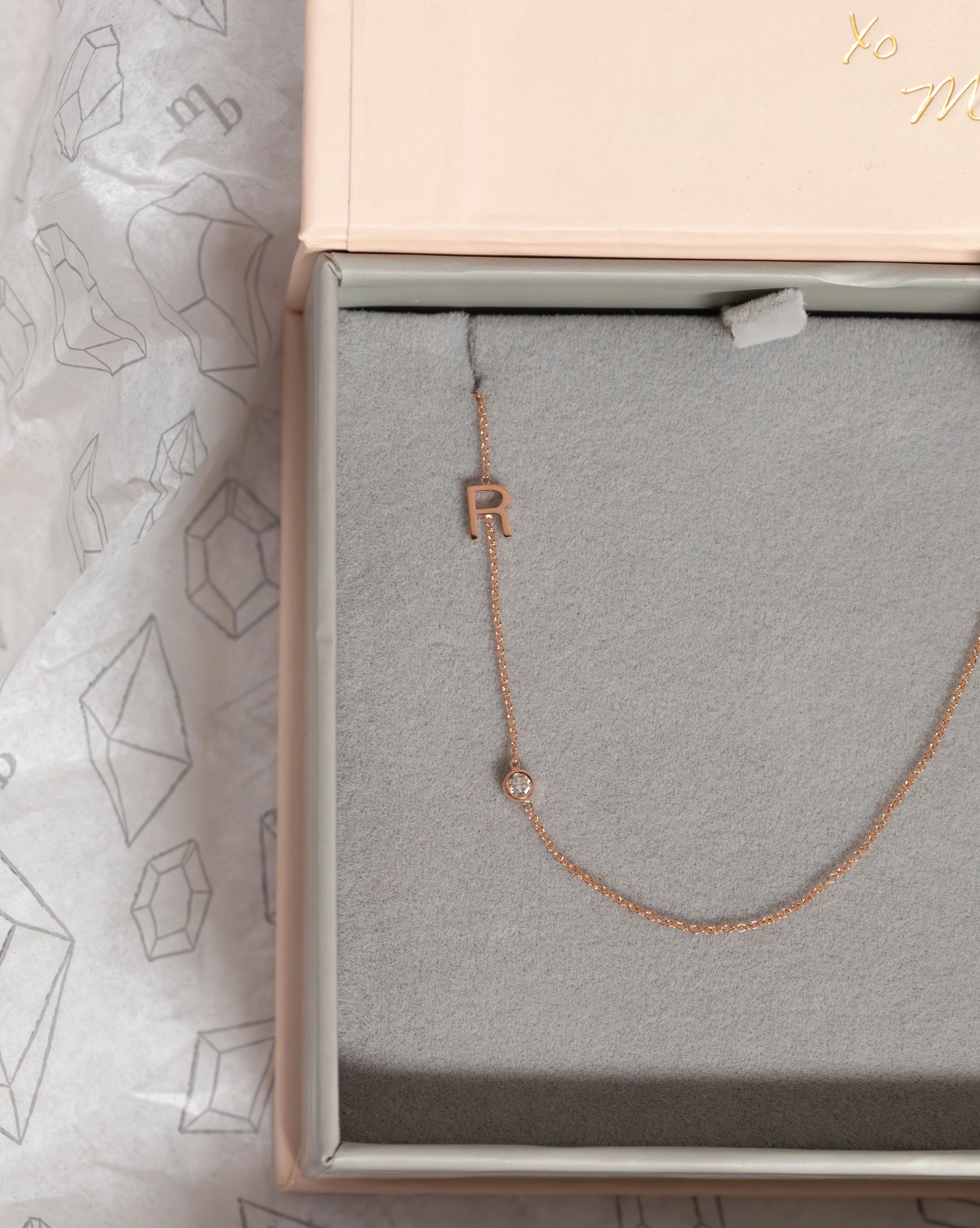 Monogram Necklace with Diamond Rose Gold