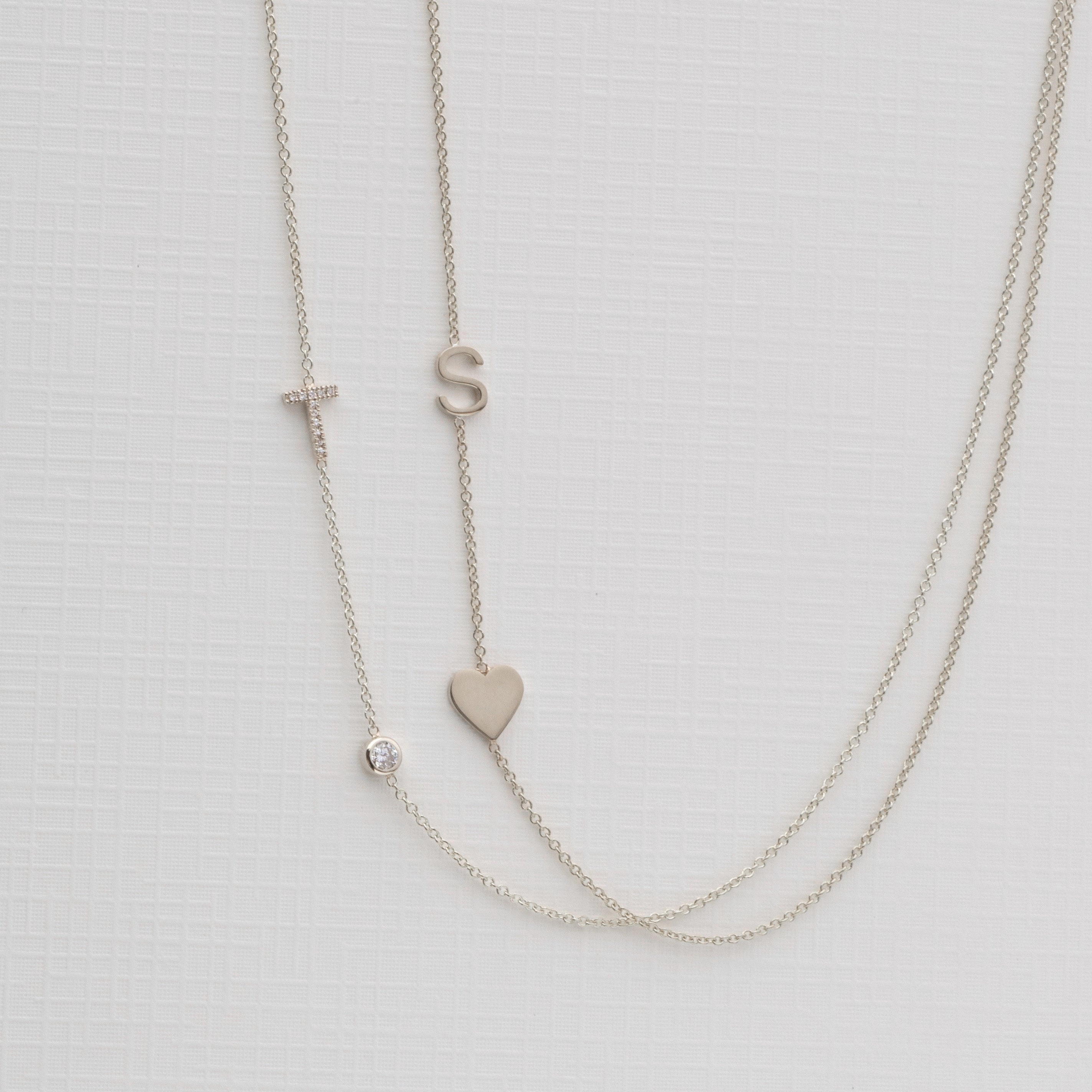 Monogram Necklace with Heart White Gold