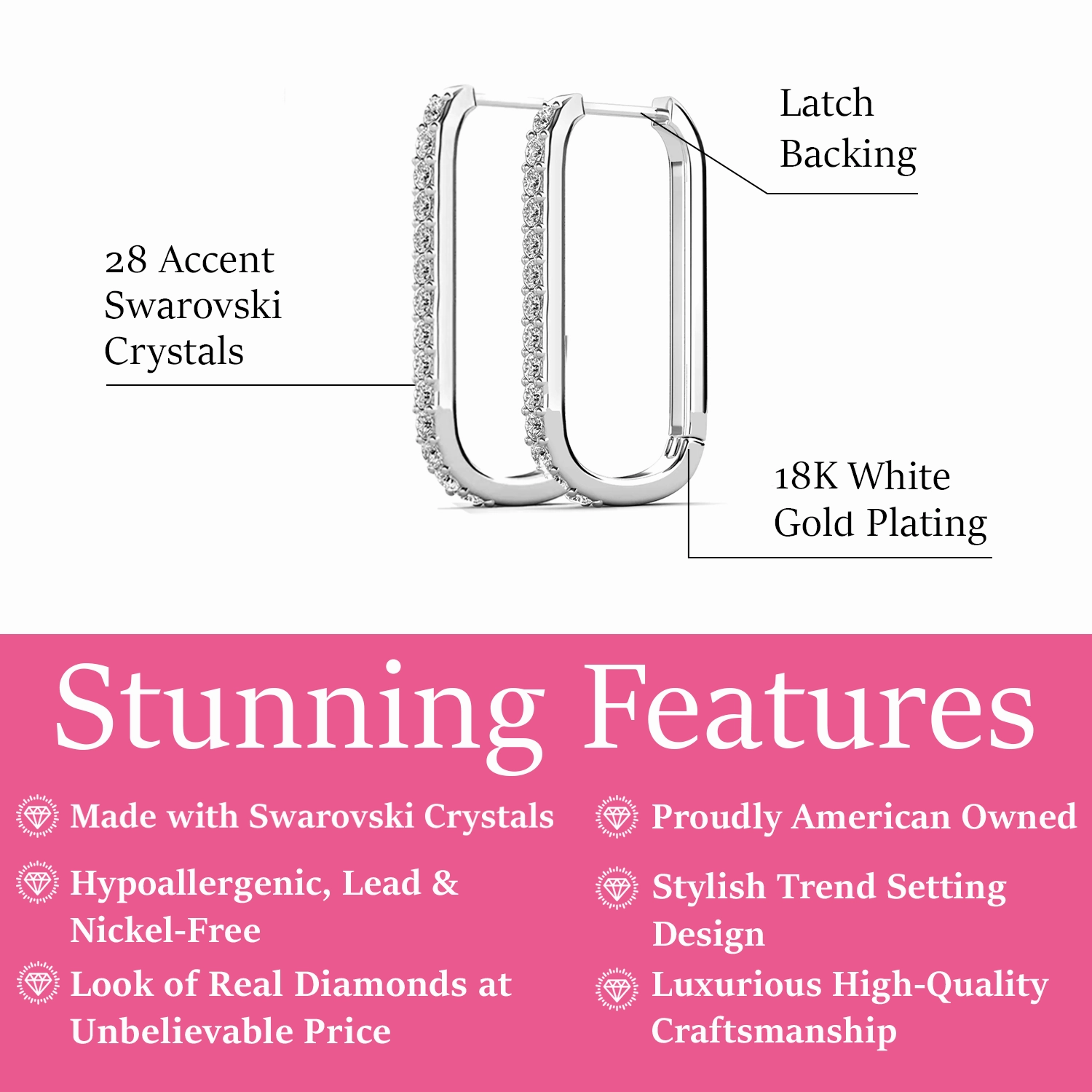 Nadia 18k White Gold Plated 24mm Hoop Earrings with Swarovski Crystals