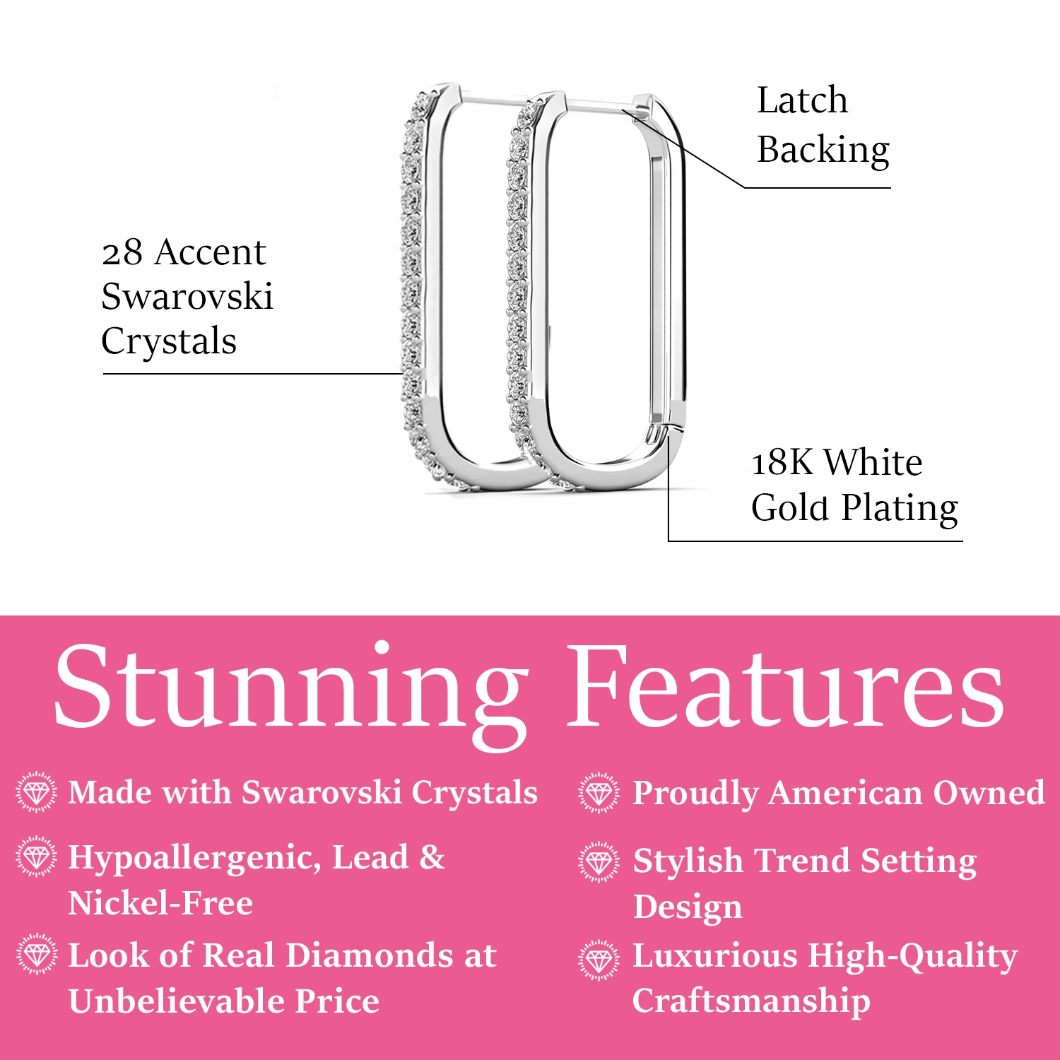 Nadia 18k White Gold Plated 24mm Hoop Earrings with Swarovski Crystals