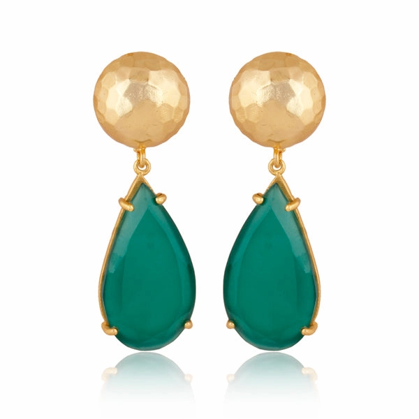 Ocean Tide Drop Earrings - Green Onyx