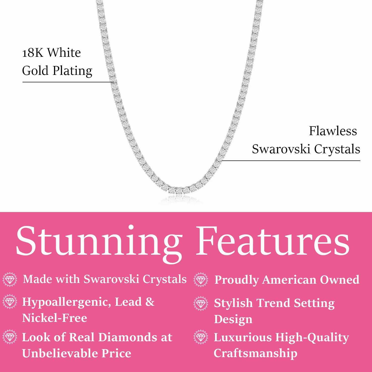 Olivia 18k White Gold Plated Tennis Necklace with Simulated Diamond Crystals