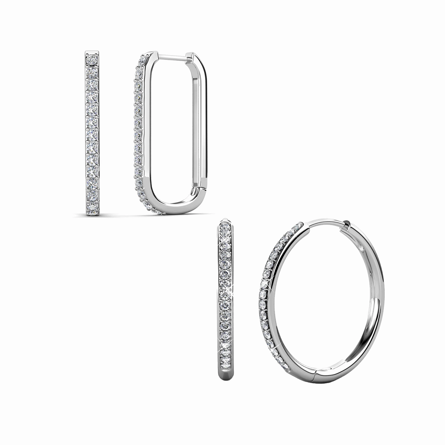 Pack of 2 - Bianca, Nadia 18k White Gold Plated Hoop Earrings for Women